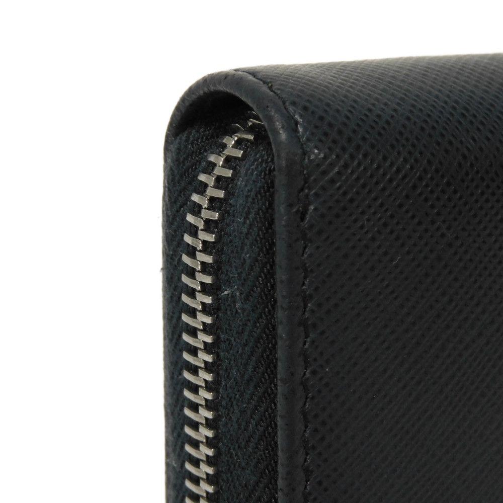 Used 11569 Saffiano Zip Around Wallet 2ML317 PN9 F0216 7940 Navy Zip Around Logo Embossed Baltic Unisex from Japan