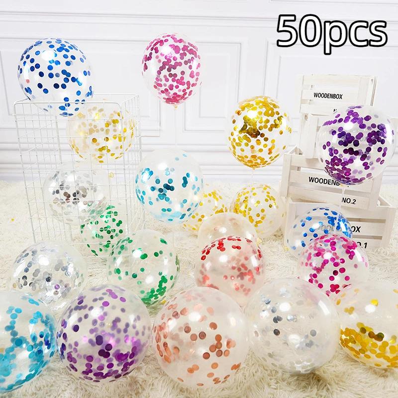 Transparent Sequin Confetti Balloons 20Pcs Multicolor Bright Glitter Decor for Baby First Birthday Gender Reveal Party