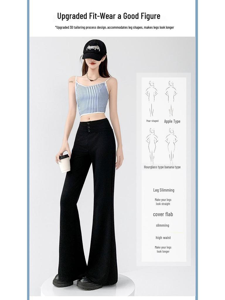 Spring Women's High-Waisted Micro-Flare Cotton Pants - Slimming, Floor-Length Bell Bottoms