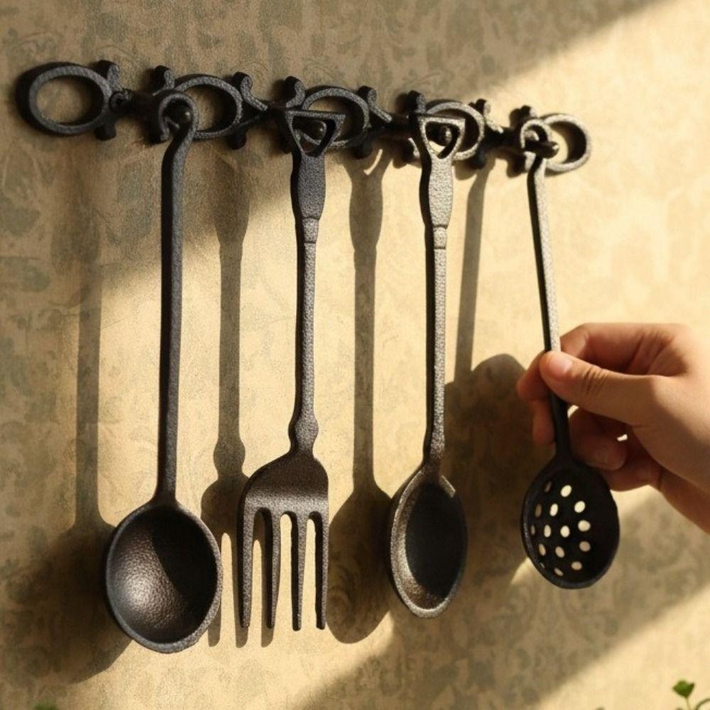 Rustic Style Iron Spoon Fork Wall Decor Vintage Cast Iron Kitchen Wall Art Farmhouse