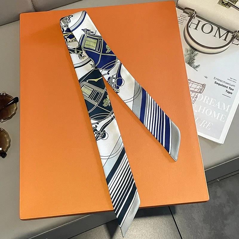 Women Narrow Thin Scarf Horse Print Long Ribbon Scarf Handle Bag Multi-Function Decorative Neckerchief Hair Tie Band