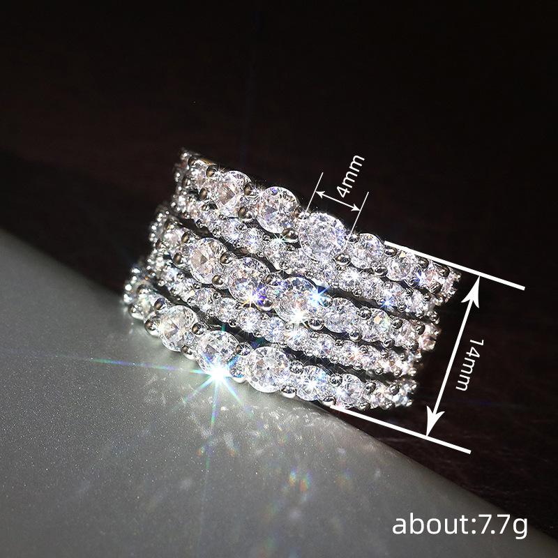 Zircon Multi-Layer Ring For Women, Round Geometric Sparkling Ring, Light Luxury And Elegant Jewelry.