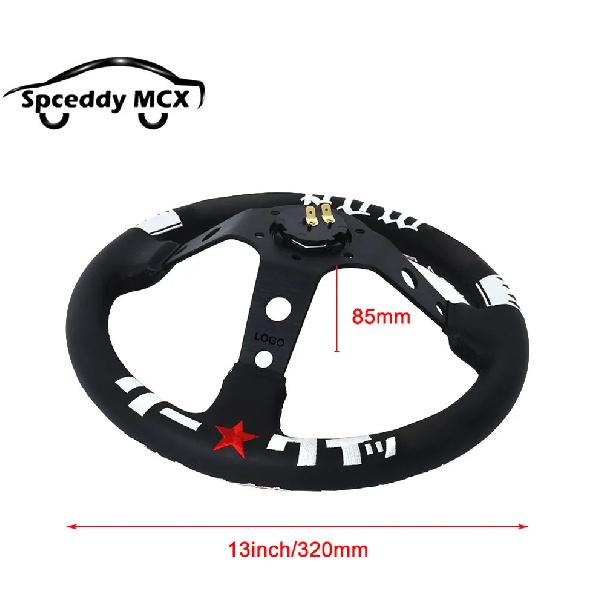 Embroidery Style VER 12.5inch 13inch 320mm Deep Dish Car Sports Drift JDM Steering Wheel Real Leather