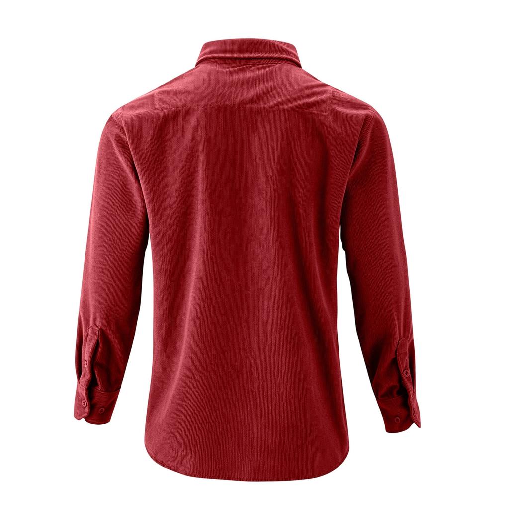 Camicia da uomo in velluto a coste Vestibilità slim Manica lunga Bottoni Collo classico Tessuto morbido Due tasche sul petto Camicia casual da lavoro
