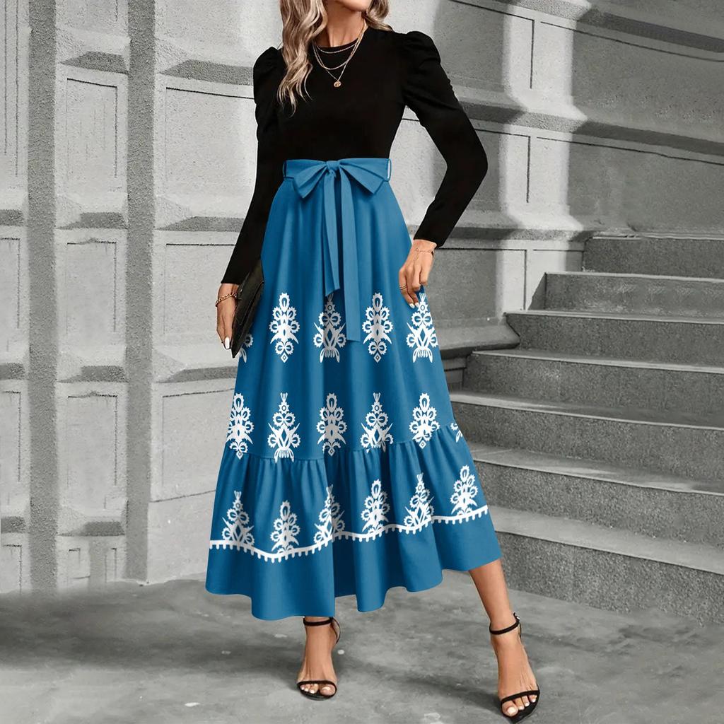 Dámské módní a elegantní šaty s květinovým potiskem s vysokým pasem