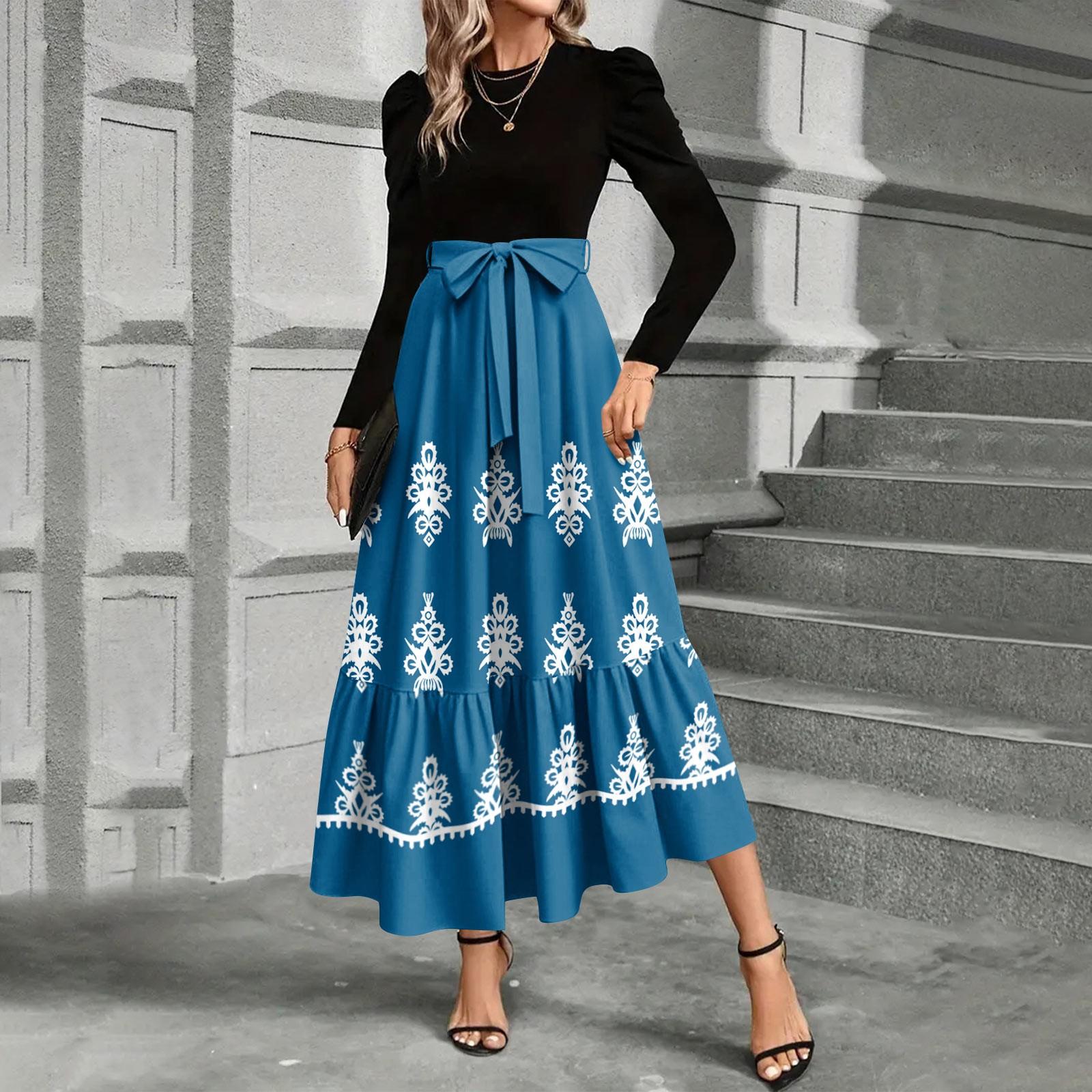 

Женское платье с цветочным принтом и высокой талией, модное и элегантное XXL синий