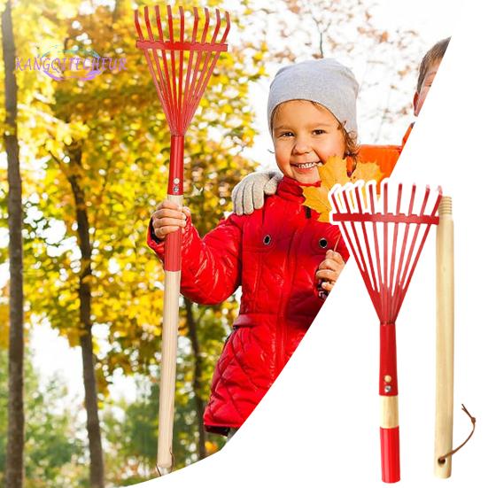 ZOURIH Kids Rakes With Hardwood Handle - Metal Kids Leaves Rakes 28 Child Size Lawn Rakes Vibrant Red Heads Garden Tool Set Kids Boys Girls Red