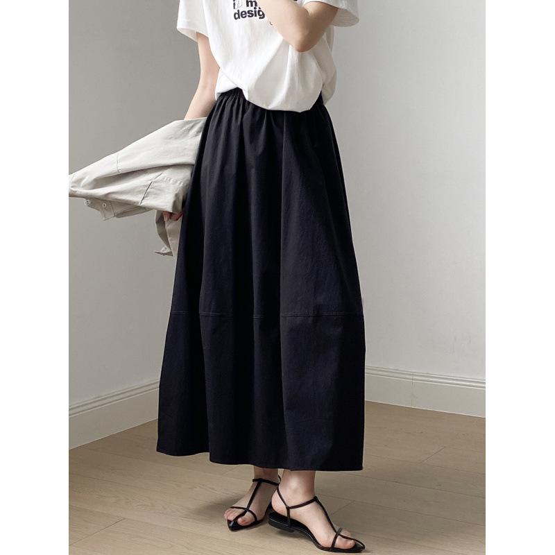 Women's French Style White Midi Skirt, High Waist, Petite A-Line Umbrella Design, Summer 2025 Collection.