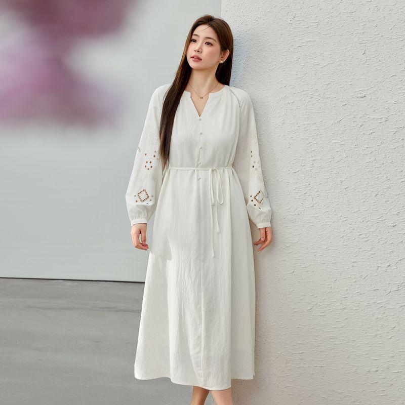 

[Темпераментное платье французского стиля с облегающим талию и стройнящим V-образным вырезом] Qlx Одежда больших размеров для женщин Fat Mm2025 Осенняя одежда Новинка Meters apricot 5XL