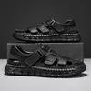Fashion New Design Men's Beach Shoes Handmade Leather Sandals Fashion Men Suitable Roma Shoes Vacation Summer Flats Non-slip Man Sandals