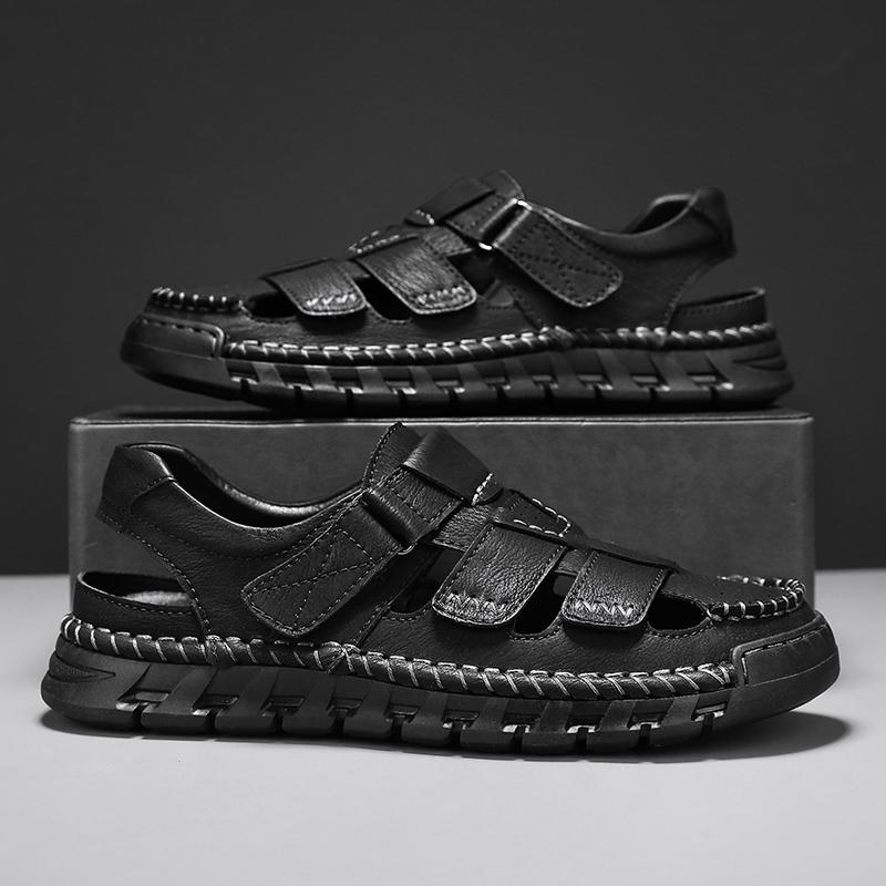 Fashion New Design Men's Beach Shoes Handmade Leather Sandals Fashion Men Suitable Roma Shoes Vacation Summer Flats Non-slip Man Sandals