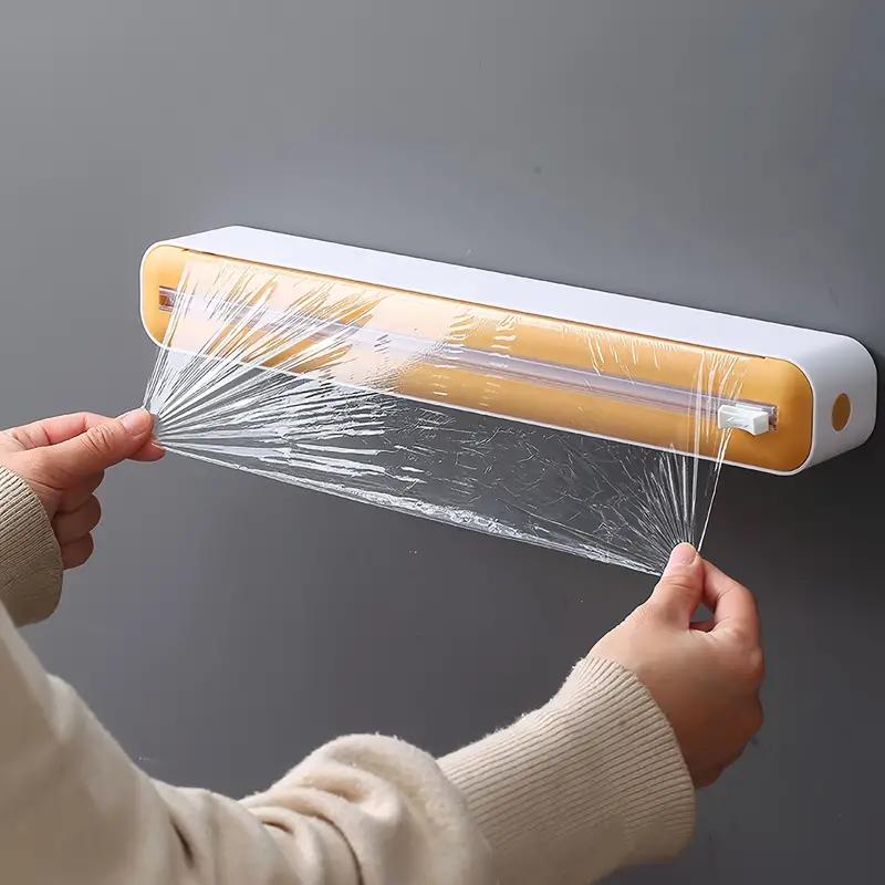 1pc Plastic Bag Holder, Plastic Cling Film Cutting Dispenser, Magnetic Cutting Box, Magnetic Refillable Plastic Packaging Dispenser