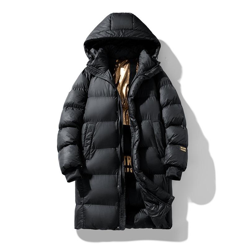 

Graphene Medium And Long Cotton-Padded Clothes Men S Winter Hooded Casual Cotton-Padded Jacket Thickened Warm Loose Hong Kong Style Jacket 5XL чорний