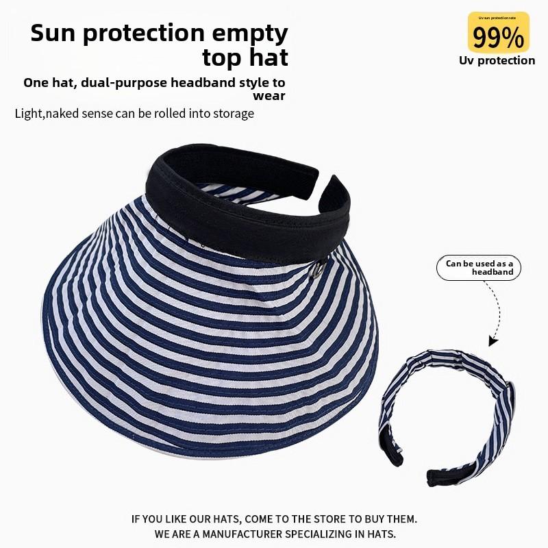 

Stripe Foldable Sun Hat With Wide Brim And Breathable Polyester For Women Темно-синій