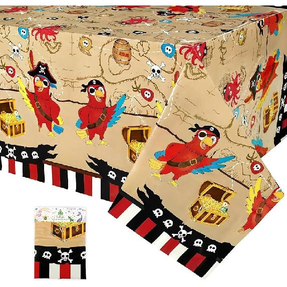 WERNNSAI Pirate Party Tablecloth - 2 Pack 54'' x 108'' Pirate Party Supplies Disposable Island Treasure Map Tablecover Nautical Adventure Theme