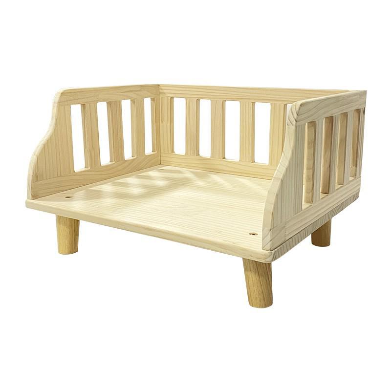 Moisture-Proof Solid Wood Pet Bed with Washable Bedding for Cats & Dogs