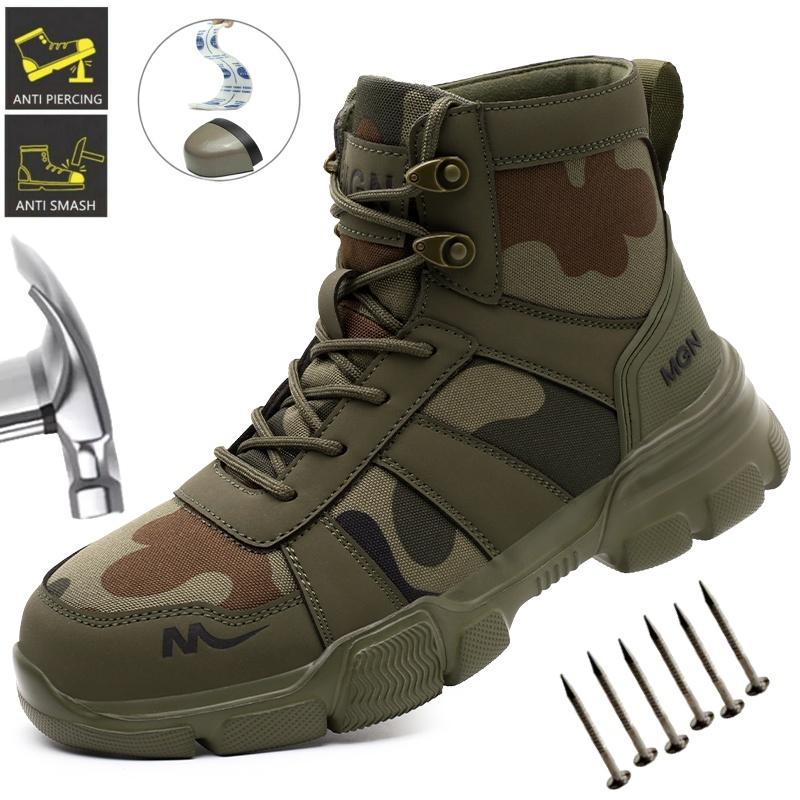 Camouflage Safety Boots Men And Women Work Indestructible Shoes Climbing Steel Toe Protective Boots Anti-puncture Safety Shoes