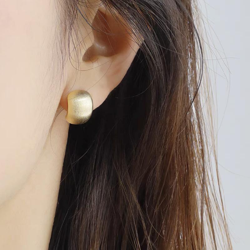 Silver Needle Metal Matte Brushed Matte Small Pea Earrings Women's Niche Feeling Gold and Silver Bean Earrings Stud Earrings
