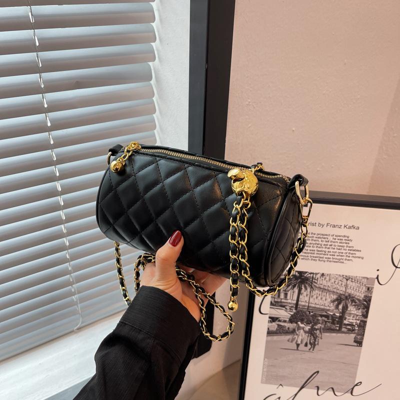 Rhombus cylinder bag women's new trendy texture versatile chain oblique span bag fashionable shoulder bag
