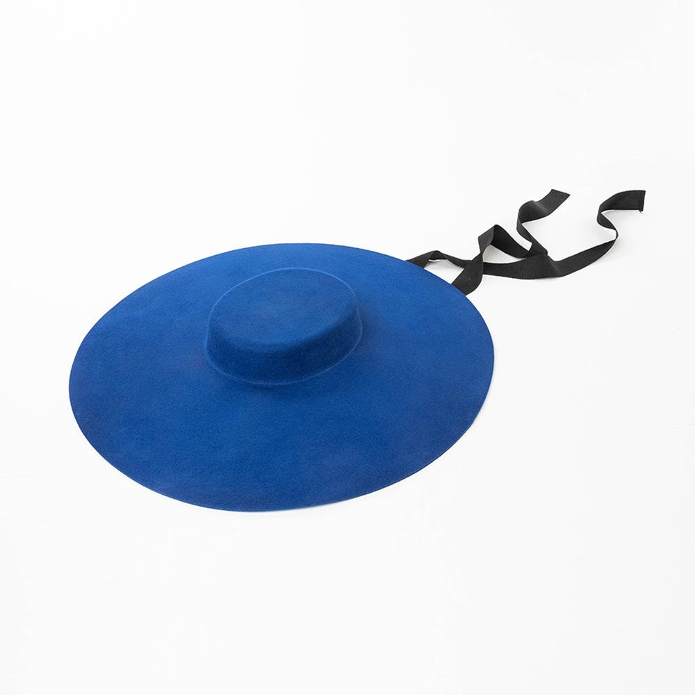 Europe, America Autumn and Winter New Fashion Light Flat Top Big Brim Wool Top Hat Catwalk Concave Stage Big Edge Felt Hat