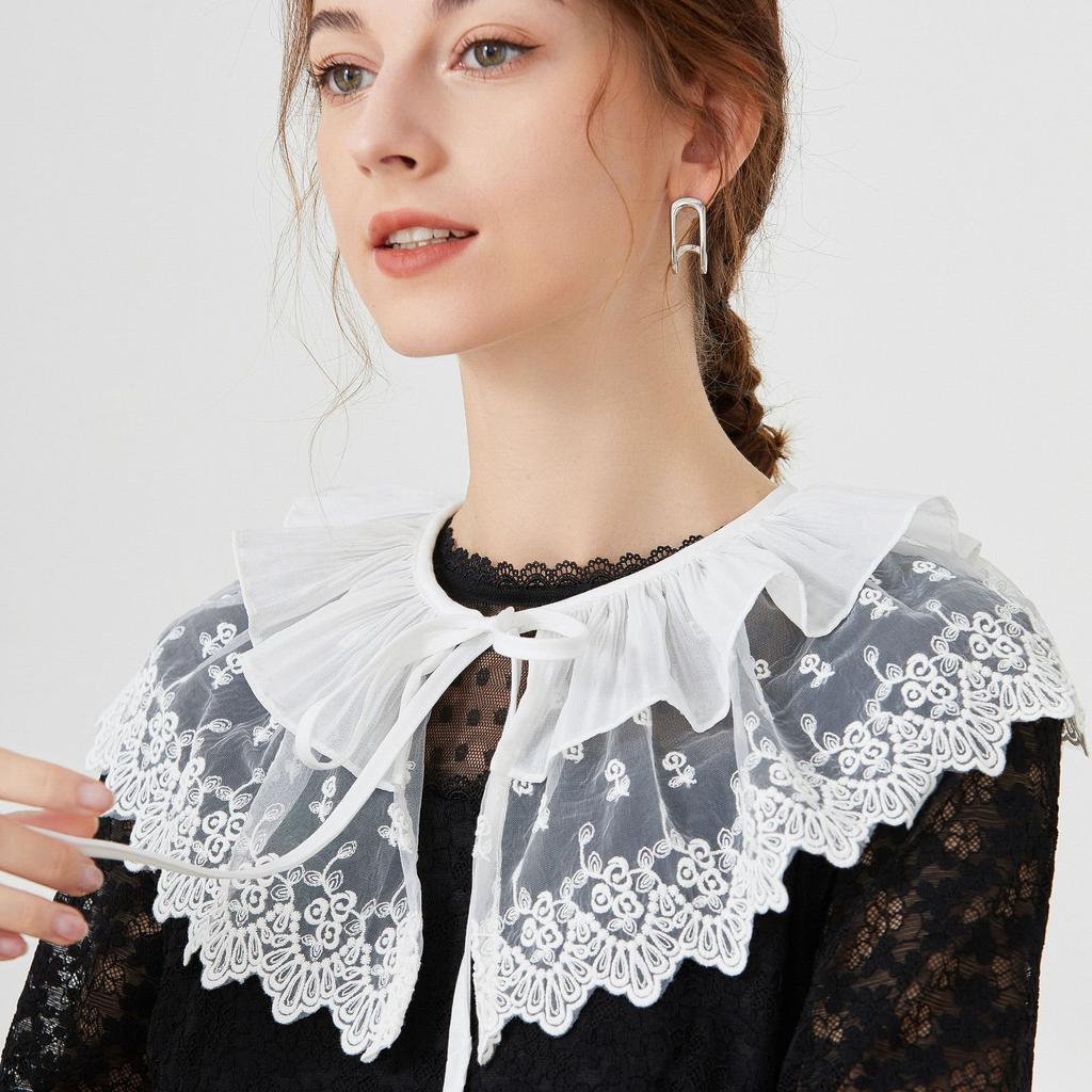Women Lace Shirt Detachable Collar Wraps Blouse Tops Lapel Fake Collar Shawls Ladies Dress Small Cape Fuax Cols Decor