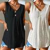 Women Summer Loose Jacquard Hollow Out T-shirt V-neck Sleeveless Vest Tops