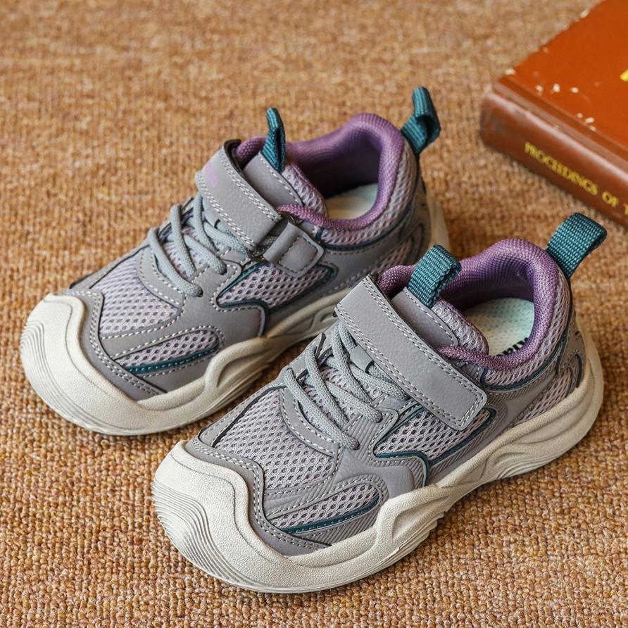 

Students Sneakers Toes Capped Non-slip Kids Sports Shoes Mesh Breathable 2025 Brand New Children Running Shoes Comfortable 26 серый