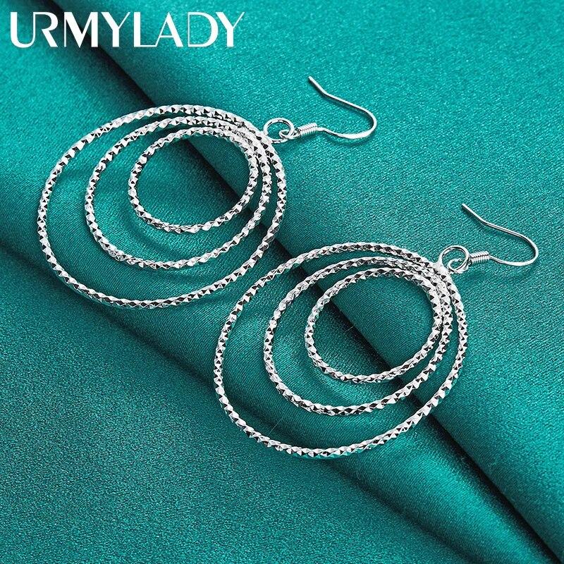 URMYLADY 925 Sterling Silver Three Ring Earrings For Women Charm Wedding Party Fashion Jewelry