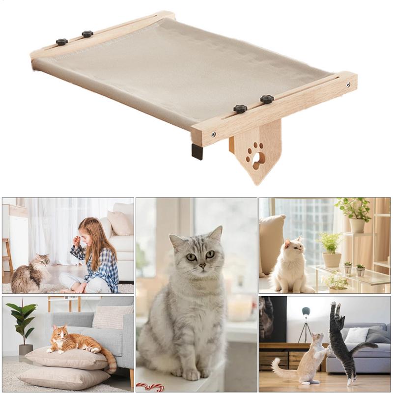 Cat Perch For Indoor Cats Wooden Cat Resting Lounger Adjustable Cat Windowsill Nest Cat Hammock Seat With Cushioned Bed Cover