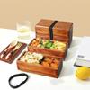 AOOSY Bento Square Lunch 800ml with Natural Lacquer Wooden Spoon and Handmade Large Capacity Lunch Box for Commuting and School Box, Two-Tier Box,