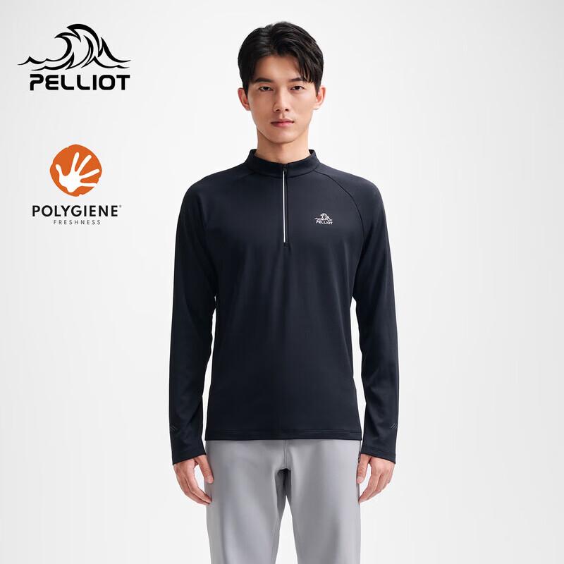 PELLIOT Men's Moisture-Wicking Quick-Dry Long-Sleeve Stand Collar T-Shirt