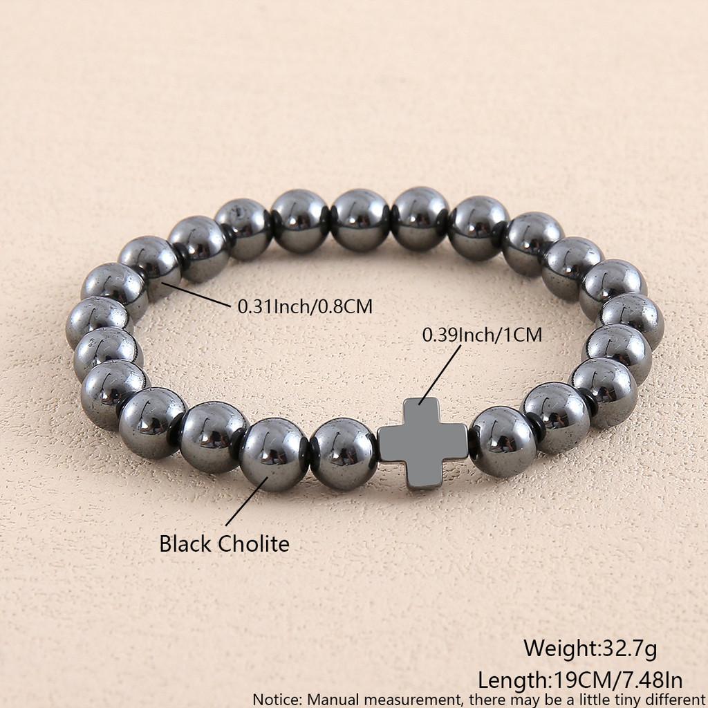 Natural Stone Beaded Bracelet With Cross Geometric Design For Men And Women