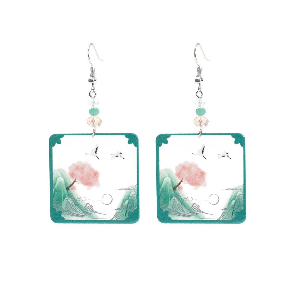 Geometric Mountain Crane Pattern Acrylic Earrings