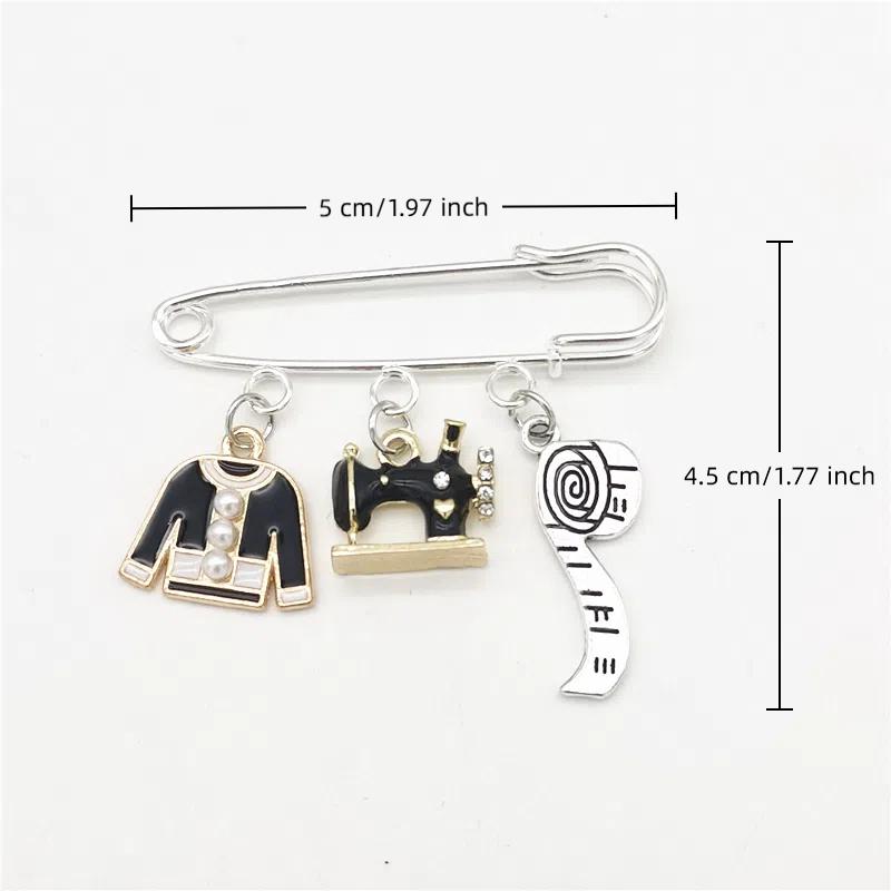 Fashion Scissors Clothing Sewing Machine Tape Measure Brooch Jewelry Designers Gifts