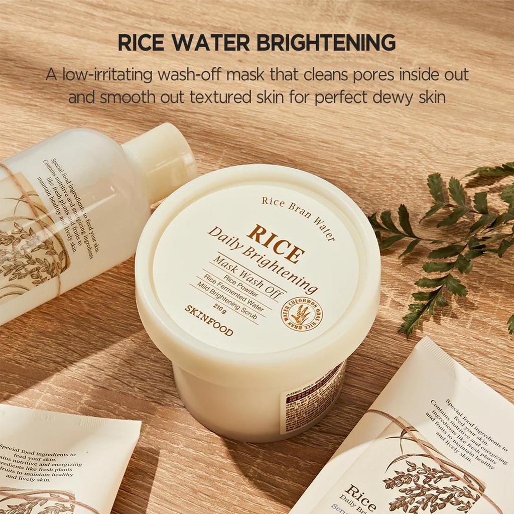 Skinfood Masque Éclaircissant Quotidien au Riz à Rincer 210g, Extrait de Riz Naturel, Teint Doucement Éclairci, Cosmétiques Coréens, Soins de la Peau Coréens