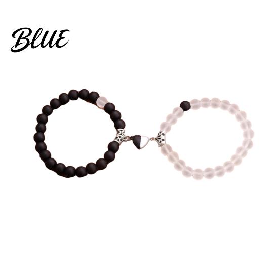 Couple Jewelry 2Pcs Bracelet Magnetic Heart Charm Women Men Beads