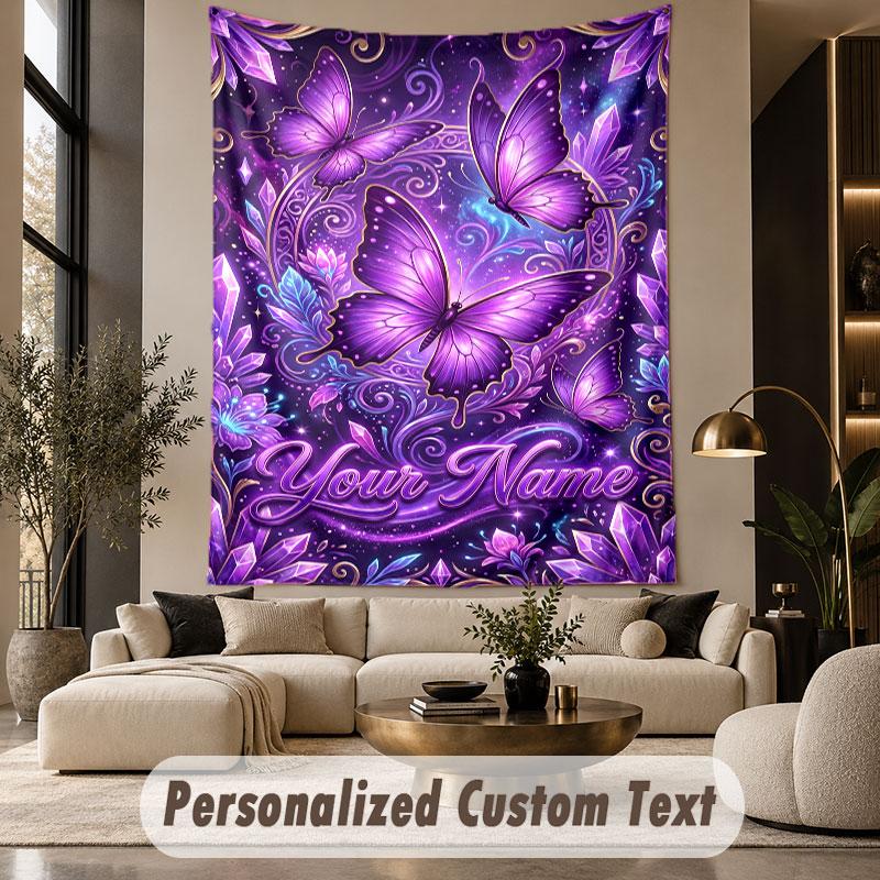 Butterfly (310) Theme Wall Tapestry Customized With Name Text Personalized Hanging Tapestry For Bedroom Living Room Decor