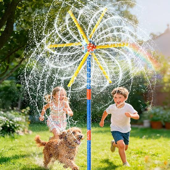 Větrný mlýn Sprinkler pro děti 360stupňové rotující vodní hračka se 6 lopatkami a 54 tryskami Univerzální připojení hadice Venkovní letní zábava Zahrada Stříkání
