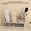 Pen Holder Bookend Large Capacity Desk Organizer with Smooth Drawer Handles Multi-Functional Storage Stationery Organizer