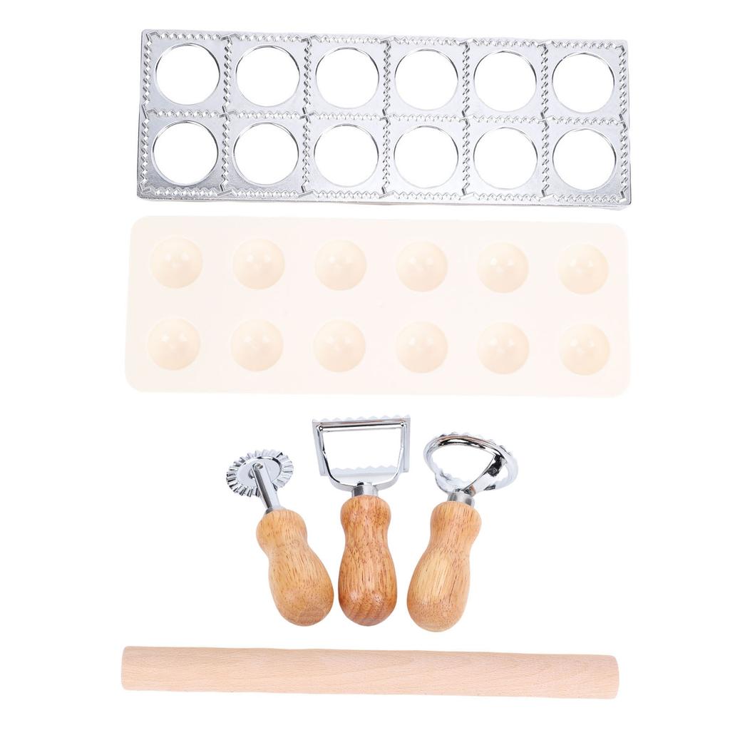 Pasta Making Tools Kit 12 Hole Ravioli Stamp Maker Pasta Cutter Wood Pasta Rolling Pin for Kitchen