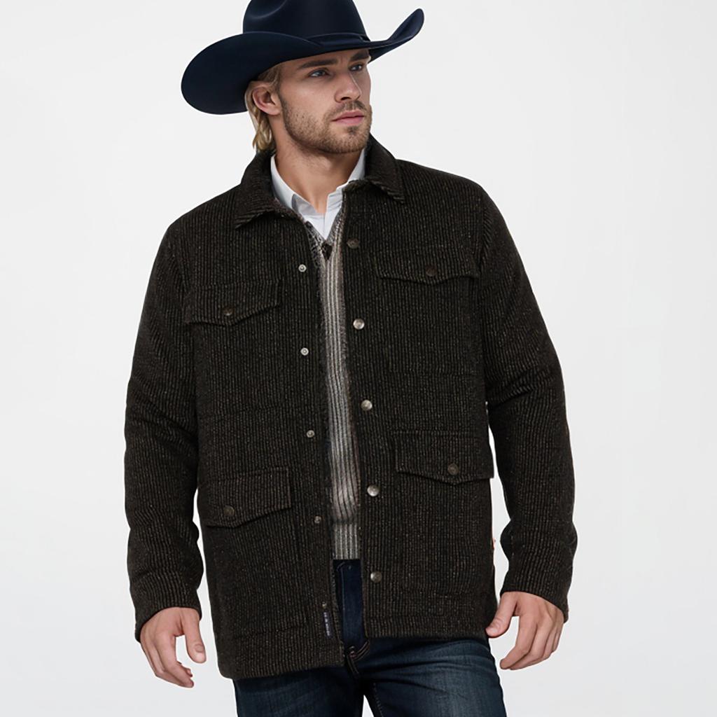 Men's Solid Color Lapel Jacket Casual Loose Single Breasted Corduroy Long Sleeved Coat