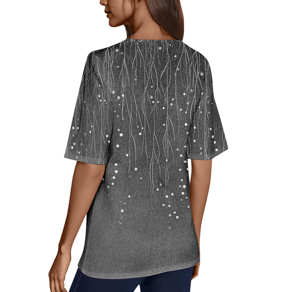 Damen T-Shirt mit V-Ausschnitt, Halbarm, Oberteile, bedruckt, lässig, Sommer-T-Shirt, T-Shirt, Bluse