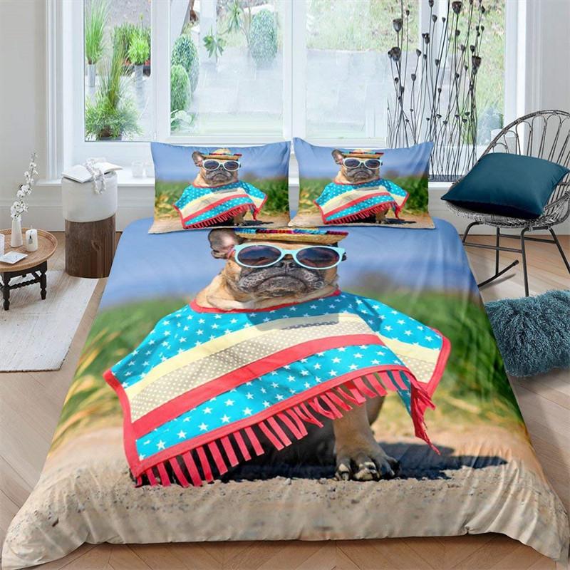 Comforter Bulldog French Bulldogs Bedding Set Twin Polyester Chocolate Puppy Pet Doggy Animal For Dog Lover Gifts