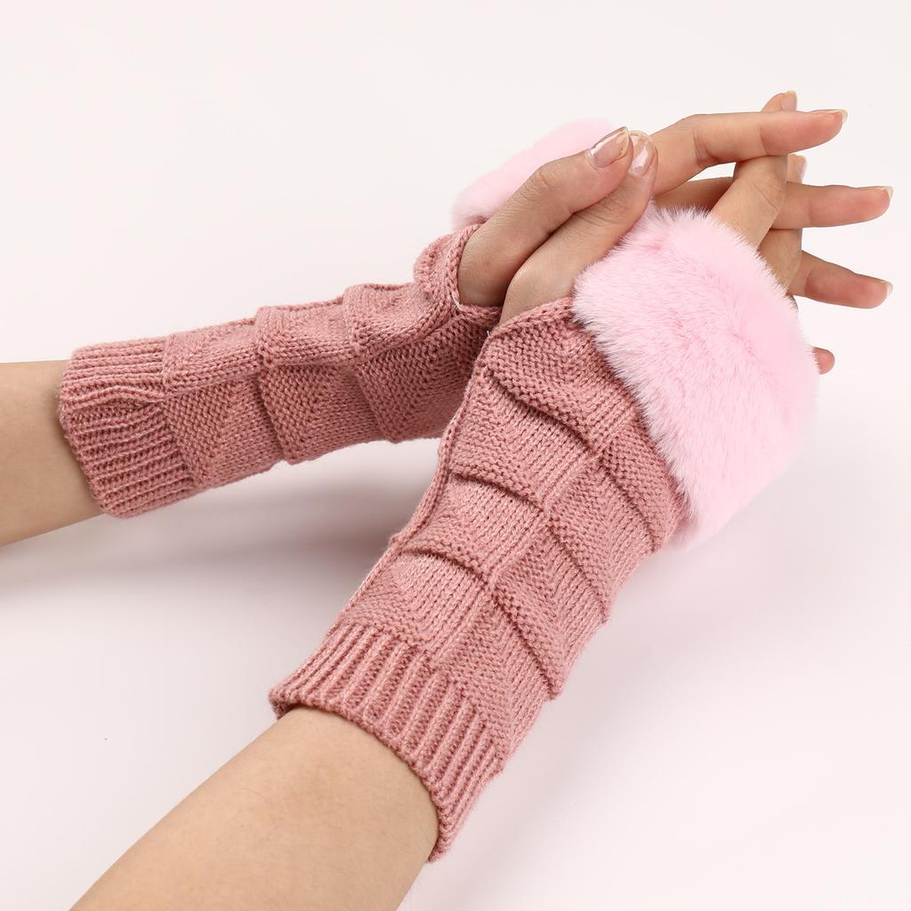 New Autumn and Winter Women's Knitted Half Finger Woolen Warm Sleeves with Triangular Fleece Cuffs