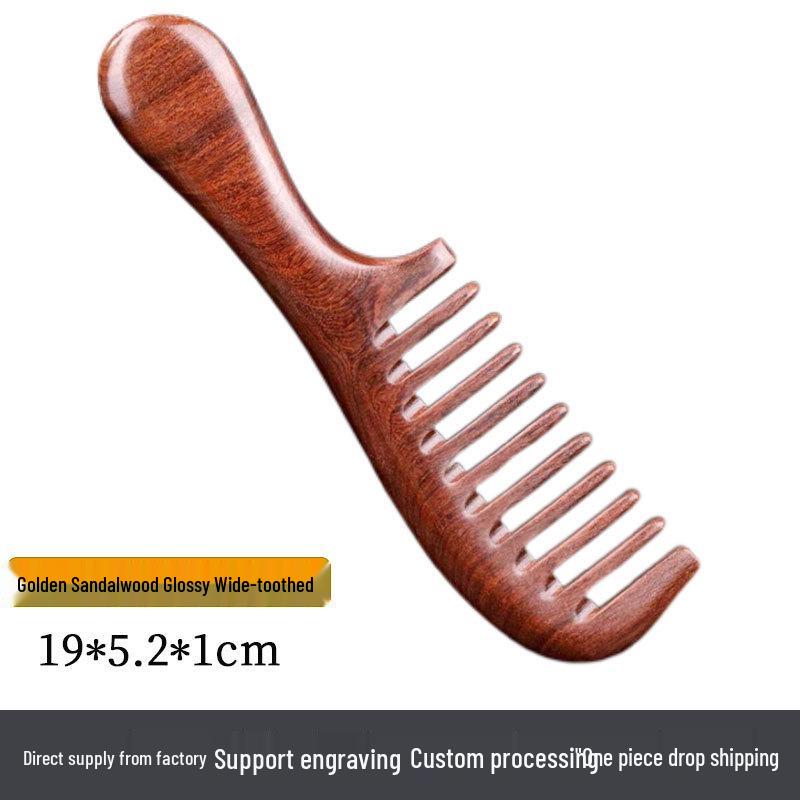 Golden Sandalwood Comb: Souvenir with Text Pattern, Thick Wooden Handle, Hairdressing Meridian Gift