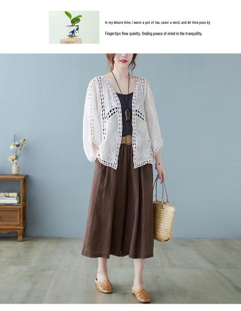 Korean Style Batwing Sleeve Cotton-Linen Cardigan for Women