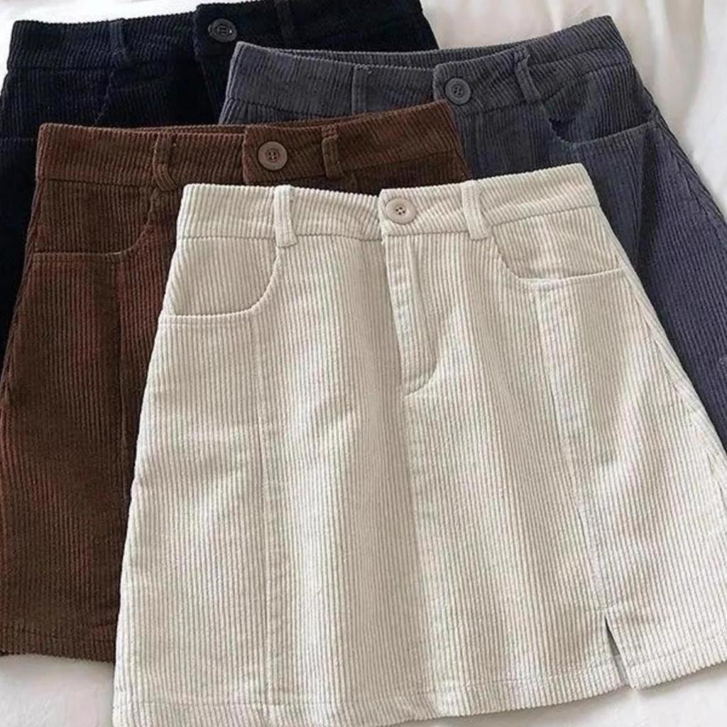 Korean Style Slimming High Waist Corduroy Midi Skirt - Autumn/Winter 2024