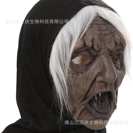 Horror Witch Mask, Scary White-Haired Old Woman Witch Mask, Halloween cosplay Simulated scary headgear