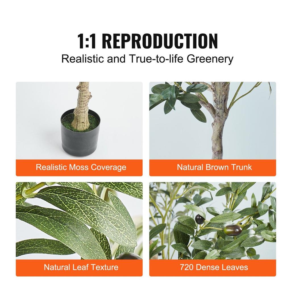 Artificial Olive Tree, 1.5 m Tall Faux Plant, Secure PE Material & Anti-Tip Tilt Protection Low-Maintenance Plant, Lifelike Green Fake Potted Tree for