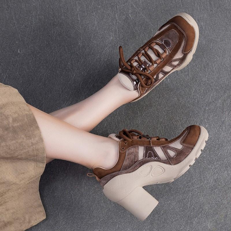 Johnature Fashionable Breathable Sports Style High Heels Mixed Colors Versatile Lace-up Women's Shoes